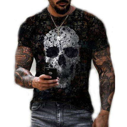 Men's 3D Printed Retro Short Sleeve T-Shirt  Skull Blast - T-Shirt Black S-3XL