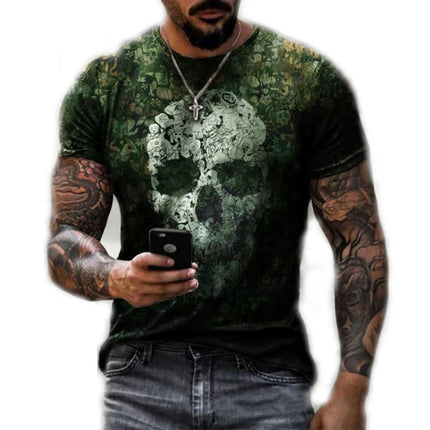 Men's 3D Printed Retro Short Sleeve T-Shirt  Skull Blast - T-Shirt Black S-3XL