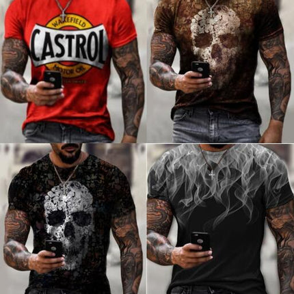 Men's 3D Printed Retro Short Sleeve T-Shirt  Skull Blast - T-Shirt Black S-3XL