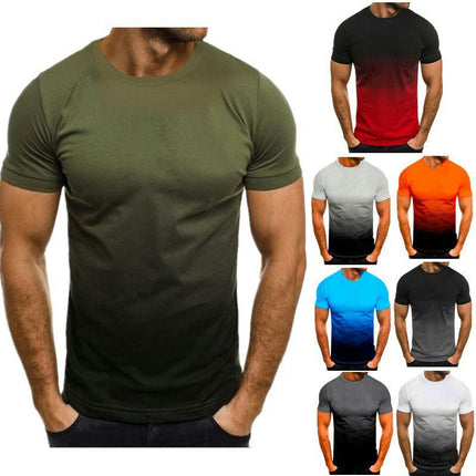 Men's Summer Fashion Sports Fitness Gradient T-Shirt Round Neck Short Sleeve Tops