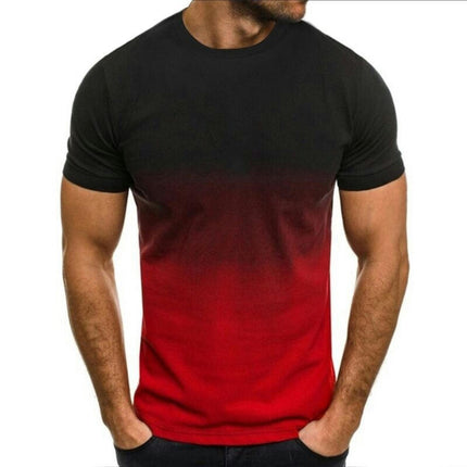 Men's Summer Fashion Sports Fitness Gradient T-Shirt Round Neck Short Sleeve Tops