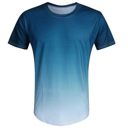 Men's Summer Fashion Sports Fitness Gradient T-Shirt Round Neck Short Sleeve Tops