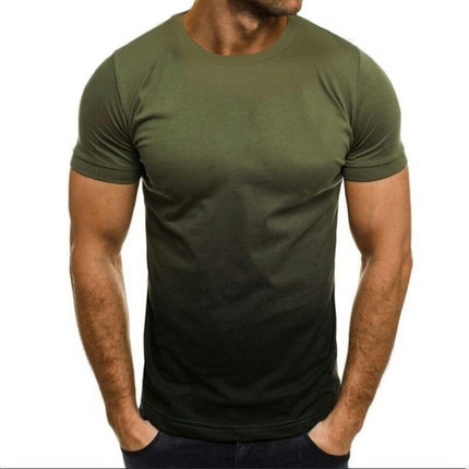 Men's Summer Fashion Sports Fitness Gradient T-Shirt Round Neck Short Sleeve Tops