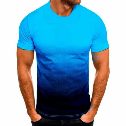 Men's Summer Fashion Sports Fitness Gradient T-Shirt Round Neck Short Sleeve Tops