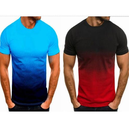 Men's Summer Fashion Sports Fitness Gradient T-Shirt Round Neck Short Sleeve Tops