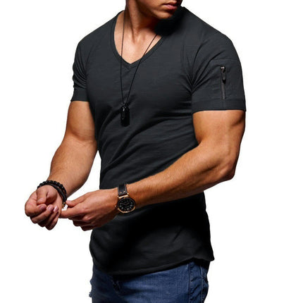 Men's Short Sleeve T-Shirt Fashionable Casual Cotton V-Neck T-Shirt