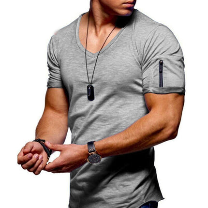 Men's Short Sleeve T-Shirt Fashionable Casual Cotton V-Neck T-Shirt