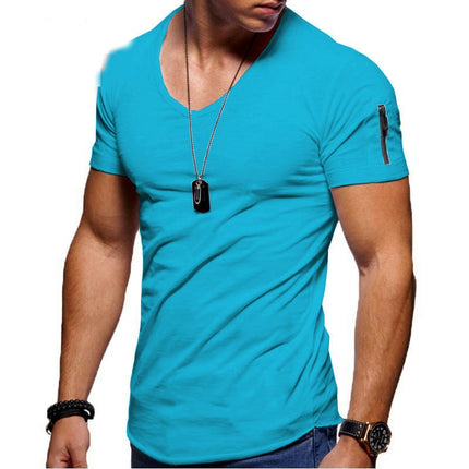 Men's Short Sleeve T-Shirt Fashionable Casual Cotton V-Neck T-Shirt 1