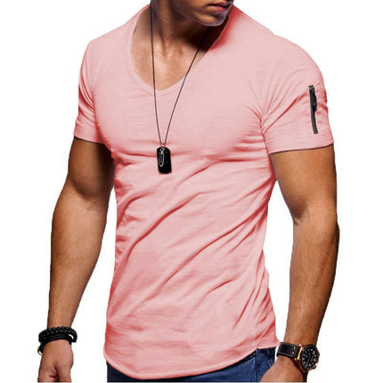 Men's Short Sleeve T-Shirt Fashionable Casual Cotton V-Neck T-Shirt 1