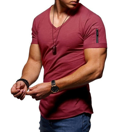 Men's Short Sleeve T-Shirt Fashionable Casual Cotton V-Neck T-Shirt