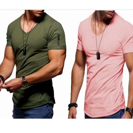 Men's Short Sleeve T-Shirt Fashionable Casual Cotton V-Neck T-Shirt