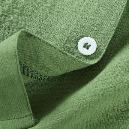 Summer Lapel Solid Color Short-sleeved Shirt Buttons Men's Cotton Linen Shirt