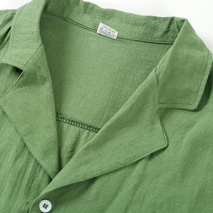 Summer Lapel Solid Color Short-sleeved Shirt Buttons Men's Cotton Linen Shirt