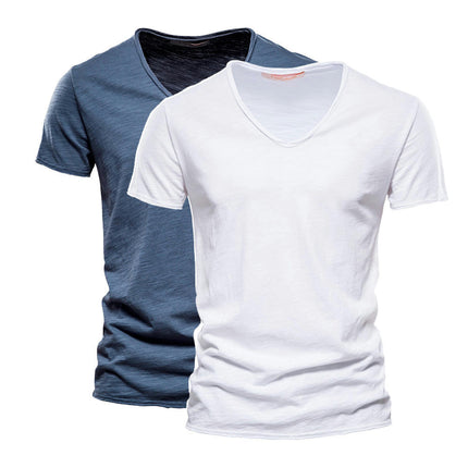 Mens Bamboo Cotton T-Shirt 2 Pcs Super Soft Short T-Shirt Classic Plain Crew Neck Casual Basic T-Shirt