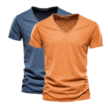 Mens Bamboo Cotton T-Shirt 2 Pcs Super Soft Short T-Shirt Classic Plain Crew Neck Casual Basic T-Shirt