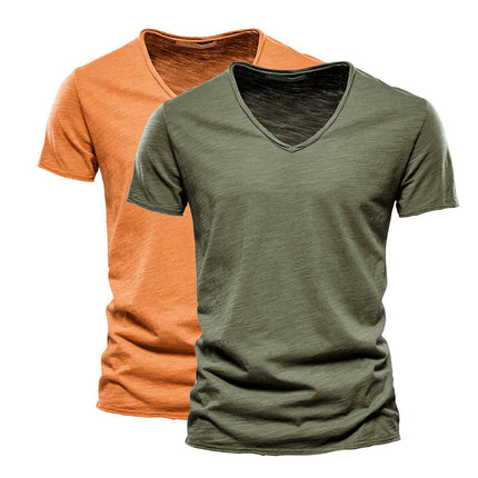 Mens Bamboo Cotton T-Shirt 2 Pcs Super Soft Short T-Shirt Classic Plain Crew Neck Casual Basic T-Shirt