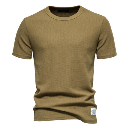 Men's Cotton Muscle T-Shirts Waffle Slim Fit Crewneck Short Sleeve Knit Sweater Tees