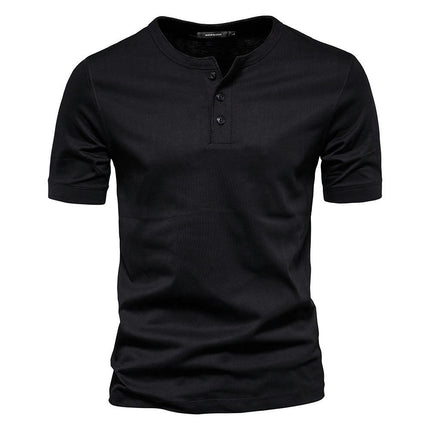 Men's Henry Short Sleeve Casual Basic with Button Summer Solid Color T Shirt