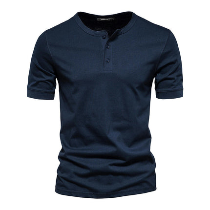 Men's Henry Short Sleeve Casual Basic with Button Summer Solid Color T Shirt