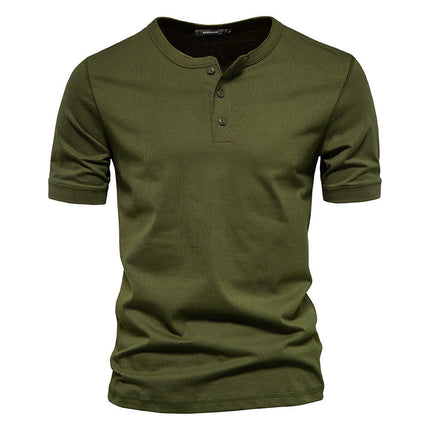 Men's Henry Short Sleeve Casual Basic with Button Summer Solid Color T Shirt