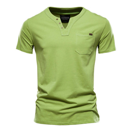 Men's Fashion Slim Short Sleeve Cotton T-Shirt with Pocket Buttons