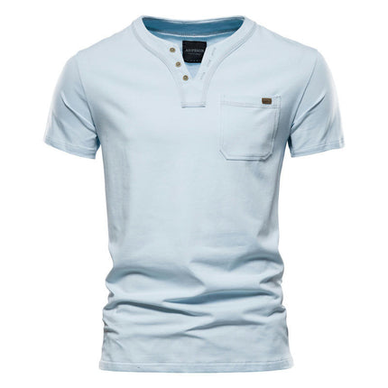 Men's Fashion Slim Short Sleeve Cotton T-Shirt with Pocket Buttons