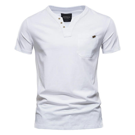 Men's Fashion Slim Short Sleeve Cotton T-Shirt with Pocket Buttons