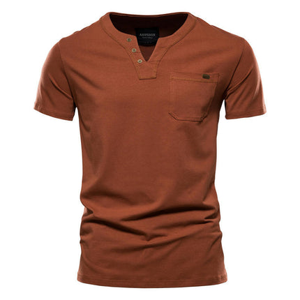 Men's Fashion Slim Short Sleeve Cotton T-Shirt with Pocket Buttons