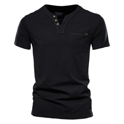 Men's Fashion Slim Short Sleeve Cotton T-Shirt with Pocket Buttons