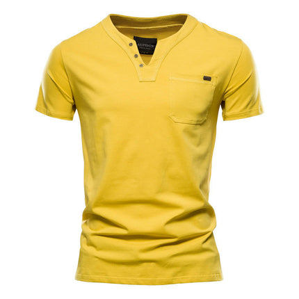 Men's Fashion Slim Short Sleeve Cotton T-Shirt with Pocket Buttons