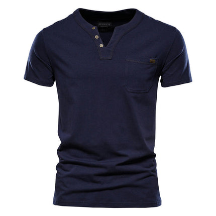 Men's Fashion Slim Short Sleeve Cotton T-Shirt with Pocket Buttons