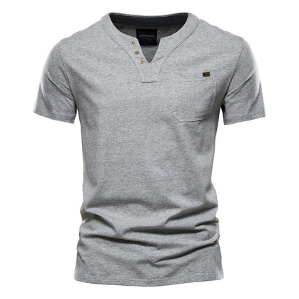 Men's Fashion Slim Short Sleeve Cotton T-Shirt with Pocket Buttons