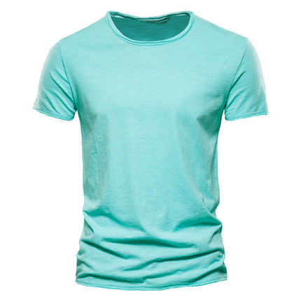 Men's Solid Color Bamboo Cotton V-Neck Short Sleeve T-Shirt Soft Lightweight Outdoor Sweatshirt 1