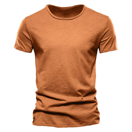 Men's Solid Color Bamboo Cotton V-Neck Short Sleeve T-Shirt Soft Lightweight Outdoor Sweatshirt 1