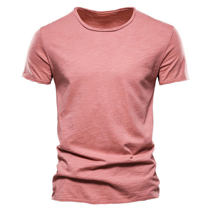 Men's Solid Color Bamboo Cotton V-Neck Short Sleeve T-Shirt Soft Lightweight Outdoor Sweatshirt