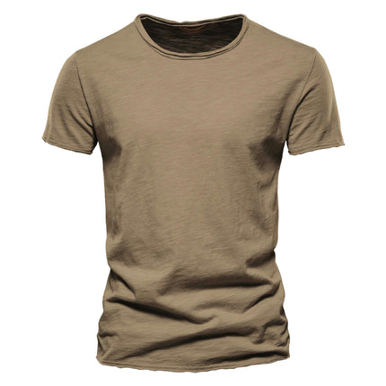 Men's Solid Color Bamboo Cotton V-Neck Short Sleeve T-Shirt Soft Lightweight Outdoor Sweatshirt 1