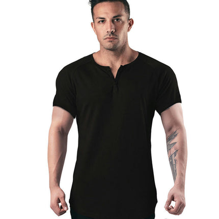 Mens Summer Cotton Casual Henley Shirts Single Button Placket Plain v Neck T-Shirts Regular Fit