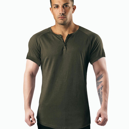 Mens Summer Cotton Casual Henley Shirts Single Button Placket Plain v Neck T-Shirts Regular Fit