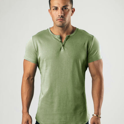 Mens Summer Cotton Casual Henley Shirts Single Button Placket Plain v Neck T-Shirts Regular Fit