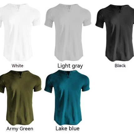 Mens Summer Cotton Casual Henley Shirts Single Button Placket Plain v Neck T-Shirts Regular Fit