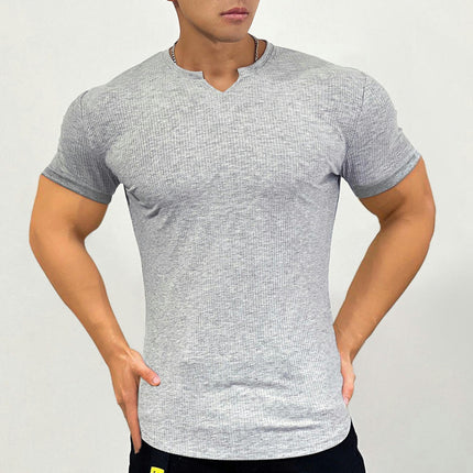 Men's Stretch Sports Fitness Basketball Short Sleeve Training Running Stripe Solid Color Casual T-Shirt