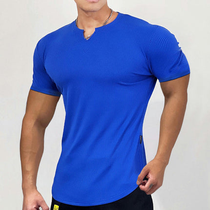 Men's Stretch Sports Fitness Basketball Short Sleeve Training Running Stripe Solid Color Casual T-Shirt