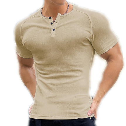 Men's Fashion Casual Crew Neck 3 Button Front Placket Basic Short Sleeve Henley Shirt