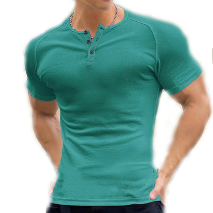 Men's Fashion Casual Crew Neck 3 Button Front Placket Basic Short Sleeve Henley Shirt