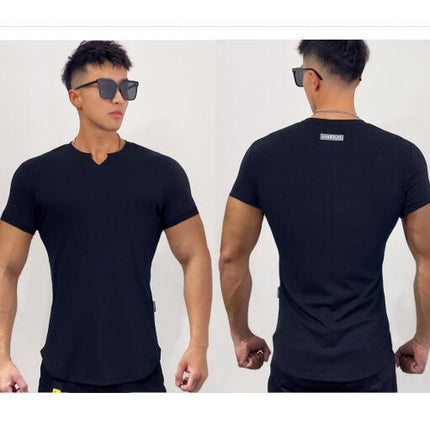 Men's Stretch Sports Fitness Basketball Short Sleeve Training Running Stripe Solid Color Casual T-Shirt