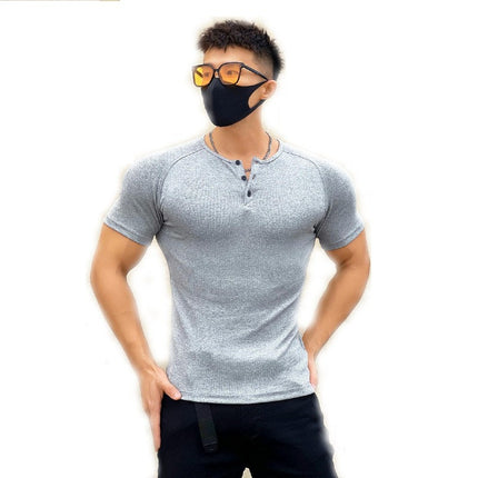 Men's Fashion Casual Crew Neck 3 Button Front Placket Basic Short Sleeve Henley Shirt