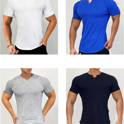 Men's Stretch Sports Fitness Basketball Short Sleeve Training Running Stripe Solid Color Casual T-Shirt