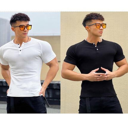 Men's Fashion Casual Crew Neck 3 Button Front Placket Basic Short Sleeve Henley Shirt