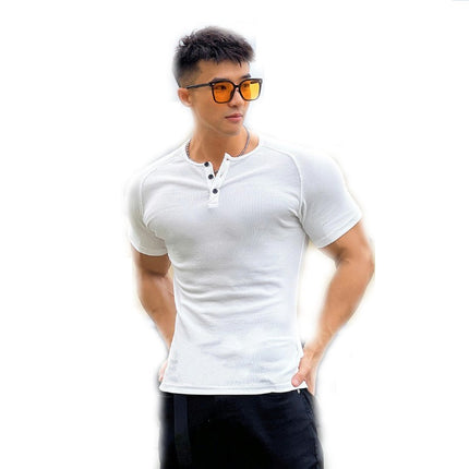 Men's Fashion Casual Crew Neck 3 Button Front Placket Basic Short Sleeve Henley Shirt