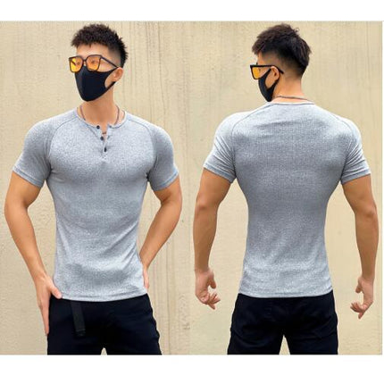 Men's Fashion Casual Crew Neck 3 Button Front Placket Basic Short Sleeve Henley Shirt